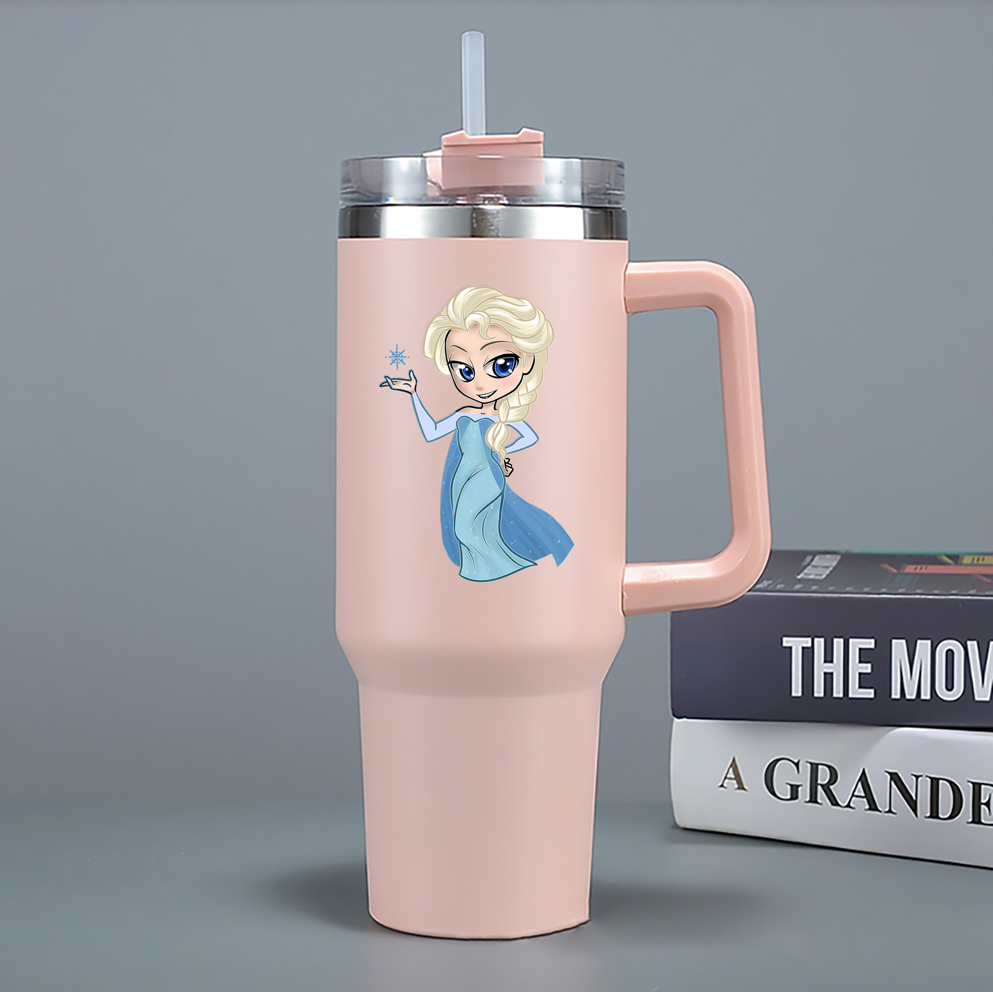 （画像用） アナと雪の女王 アンナ エルサ Frozen Anna Elsa 1200mL車用タンブラー - クリスタルステッカー（プラスチックストロー付き）